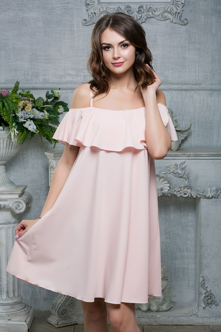 Фото товара 16568, розовое платье с воланом