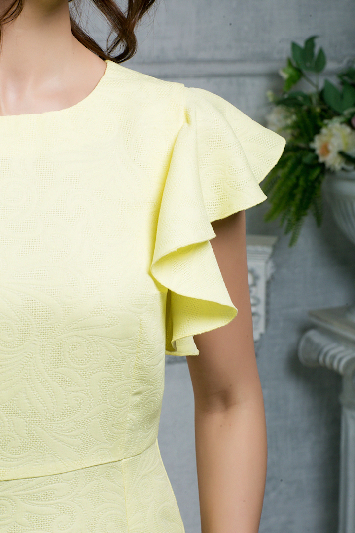 Фото товара 18774, желтое платье с воланами на рукавах